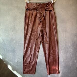 Commando Pleather Pants New Wide Waist Womens Medium Straight Leg Ruffle waist